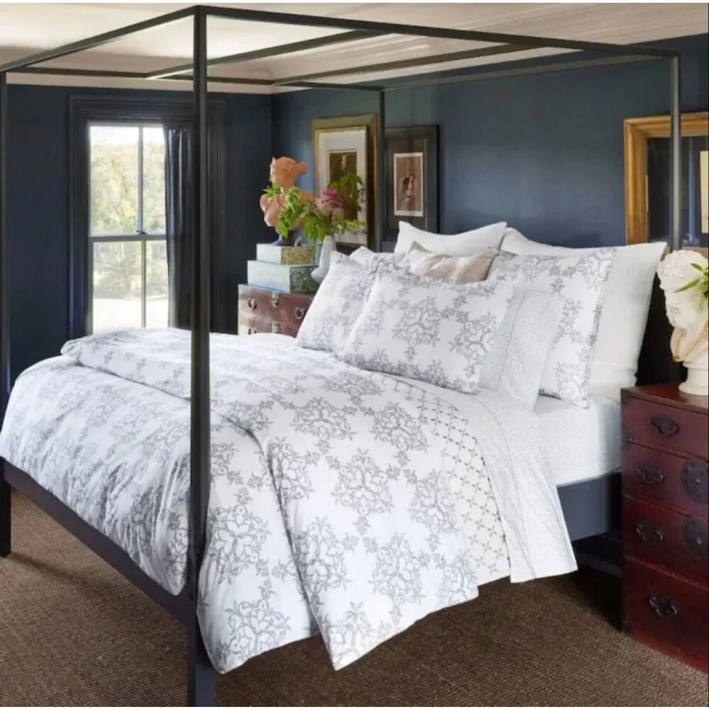 John Robshaw Kajal Gray Queen Duvet 2 Std Sham 1 Euro Sham NWT $615 Retail